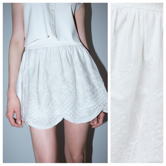 Zara Dresses & Skirts - NWOT. Zara ZW Collection White Embroidered Mini Skirt. Size M.